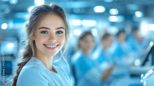 Smiling young woman in medical setting