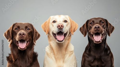 Three Happy Labrador Retrievers Posing Together