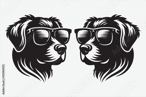 Dog head wearing sunglass silhouette vector design,Dog head icon,Dog head illustration isolated.