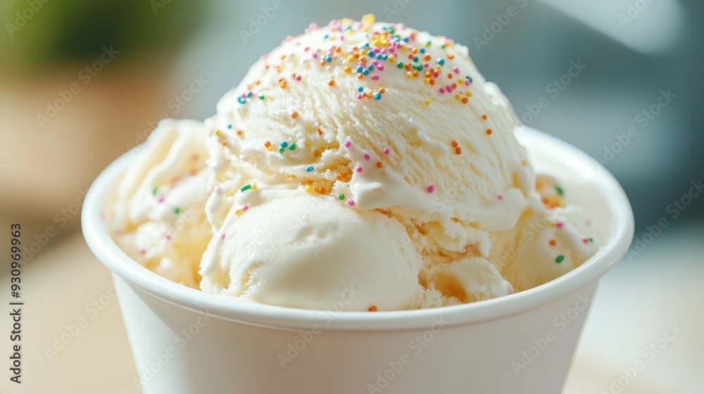 Vanilla Ice Cream with Rainbow Sprinkles Close-up Vanilla Ice Cream with Rainbow Sprinkles Close-up