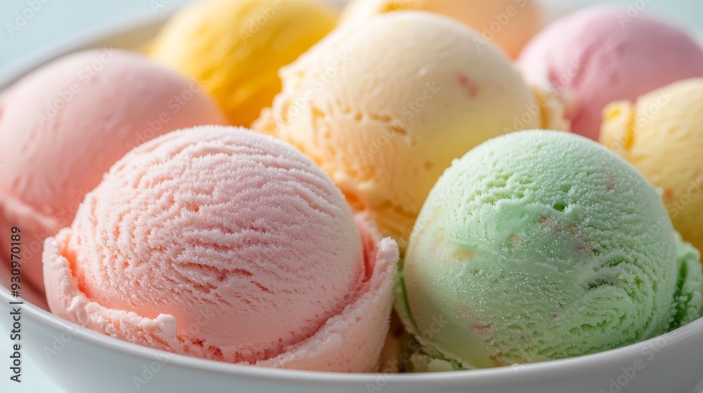 Colorful scoops of ice cream in bowl Colorful scoops of ice cream in bowl