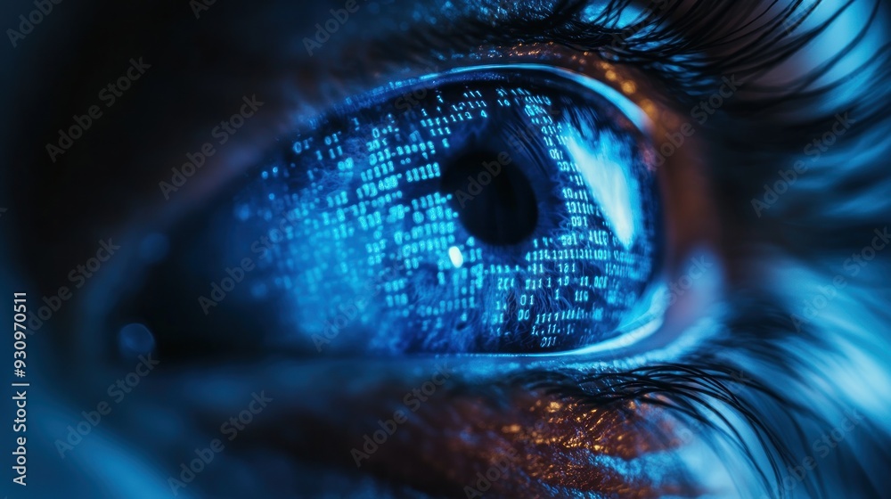 Digital Eye: A Close Up of a Human Eye With Binary Code Reflected in the Iris