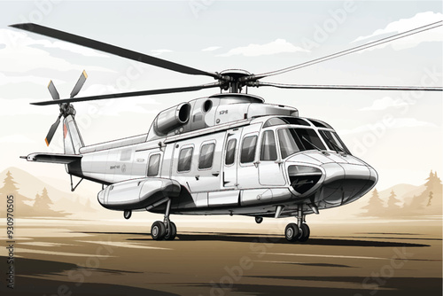 Helicopter flat vector illustration. Helicopter hand drawing isolated vector illustration