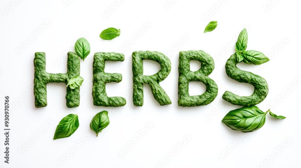 Herbs Spelled Out With Basil Leaves, Isolated On White Background, Ideal For Culinary Designs And Herbal Product Marketing . Generative ai Herbs Spelled Out With Basil Leaves, Isolated On White Background, Ideal For Culinary Designs And Herbal Product Marketing . Generative ai