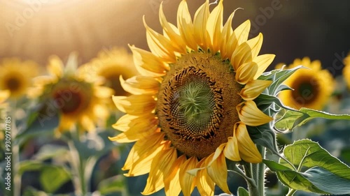 A cheerful sunflower with vibrant yellow petals and pastel undertones, 'laughing' under bright pastel sunlight, set against a light gradient background for a happy, uplifting scene.