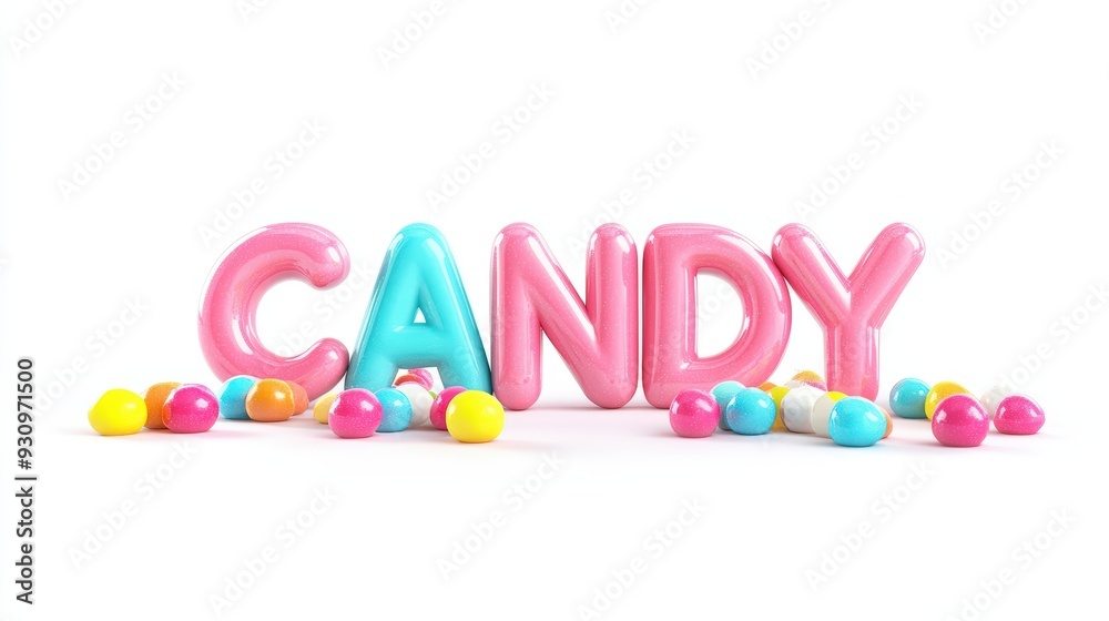 Fototapeta premium Candy Spelled Out With Colorful Candies, Isolated On White Background, Perfect For Confectionery Advertising And Sweet-Themed Designs . Generative ai