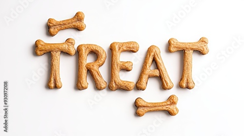 Treat Spelled Out With Dog Bones, Isolated On White Background, Perfect For Pet Supply Advertising And Dog Treat Promotions . Generative ai