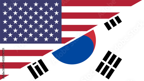 South Korea and United States flags combined in a split design vector, symbolizing international relations, global unity, and cultural exchange