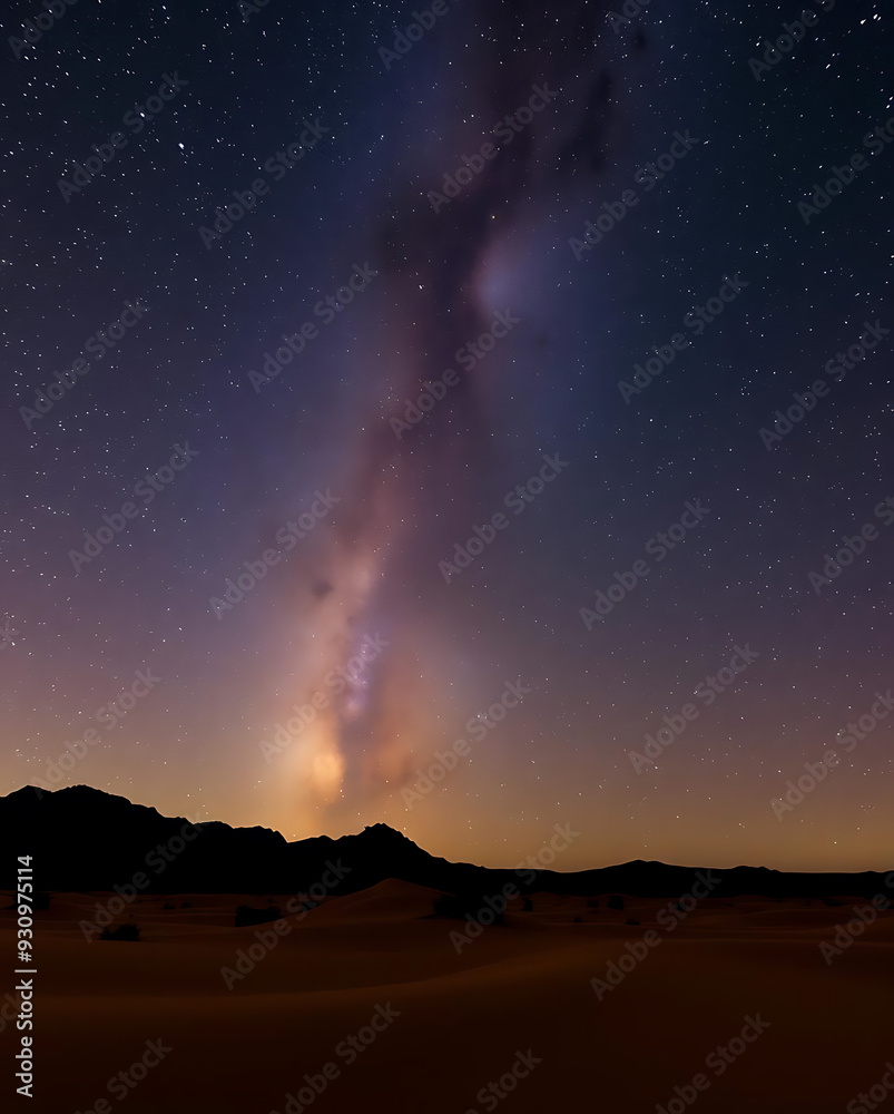 Celestial Night Sky Starry Milky Way Galaxy Over a Tranquil Desert Landscape Celestial Night Sky Starry Milky Way Galaxy Over a Tranquil Desert Landscape