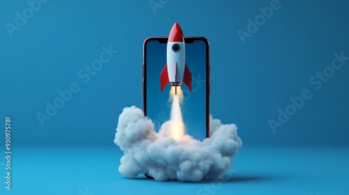 Mobile Phone Rocket Launch Illustration