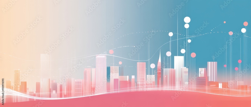Fototapeta premium Futuristic Cityscape with Abstract Digital Elements and Gradient Background