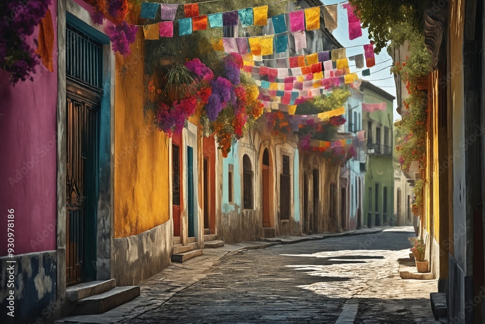 Fototapeta premium Colorful Street with Banners