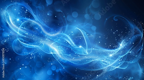 Wallpaper Mural Abstract blue and white swirling energy, glowing with white stars and glitter on a dark blue background. Torontodigital.ca