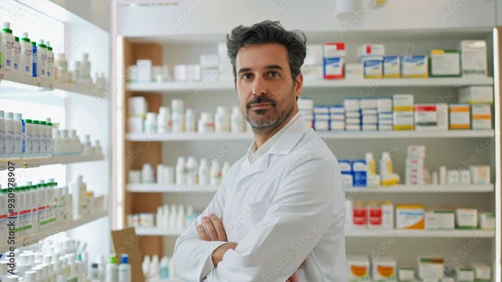 Male pharmacist standing at the medicine counter. Male pharmacist standing at the medicine counter.