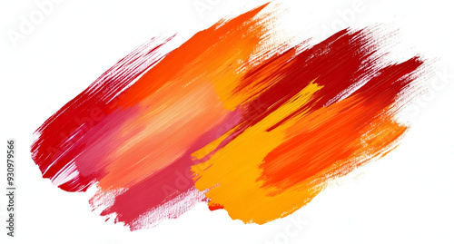 "Abstract Red and Orange Brush Stroke Oil Painting Isolated on White Background."