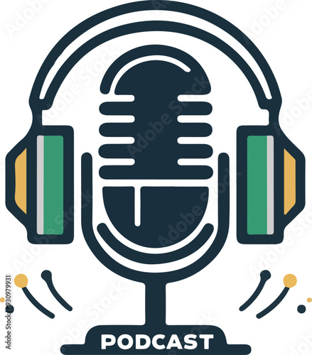 Podcast icon silhouette vector color style with white background