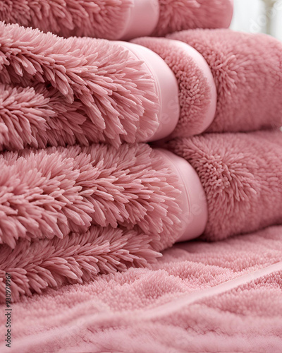 towel roll, towel stack, bathroom decor, hotel linens, cotton washcloth, towel with embroidery, bath sheet, guest towel, oversized towel, travel towel, towel bundle, towel shelf, patterned towel, 