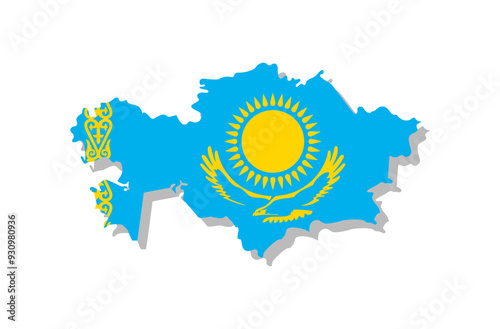 Kazakhstan - Flag inscribed in the contour of the country. Vector illustration.
