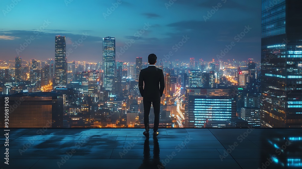 Businessman Contemplating the Night City Businessman Contemplating the Night City