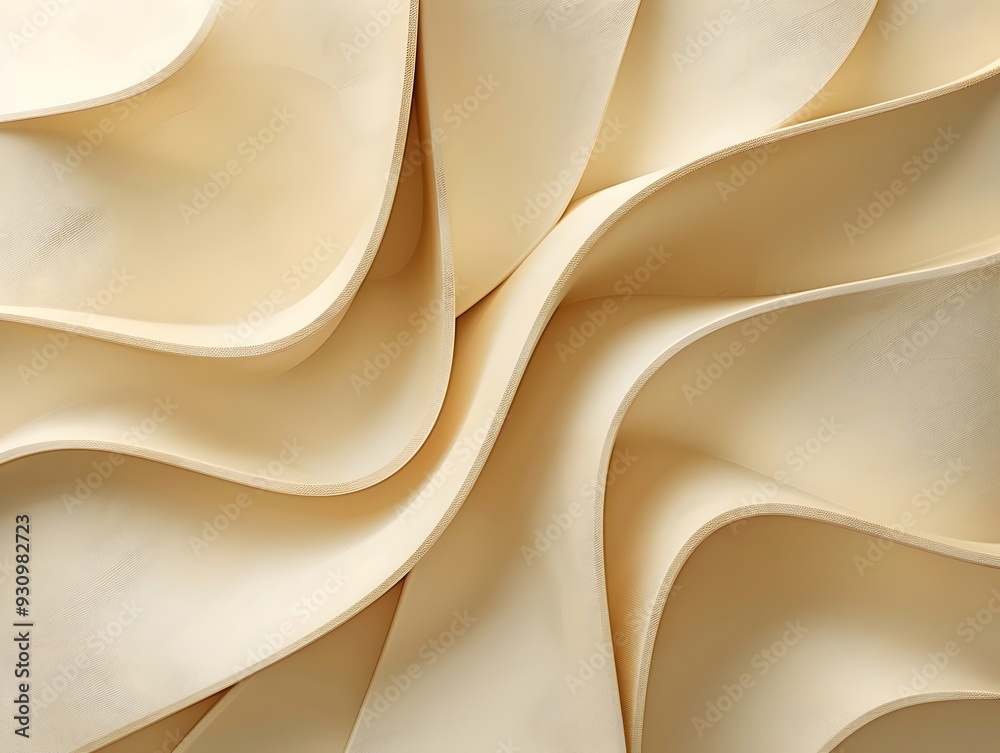 Abstract close-up of cream-colored fabric folds creating soft, undulating curves and shadows, showcasing elegant textile texture and design Abstract close-up of cream-colored fabric folds creating soft, undulating curves and shadows, showcasing elegant textile texture and design
