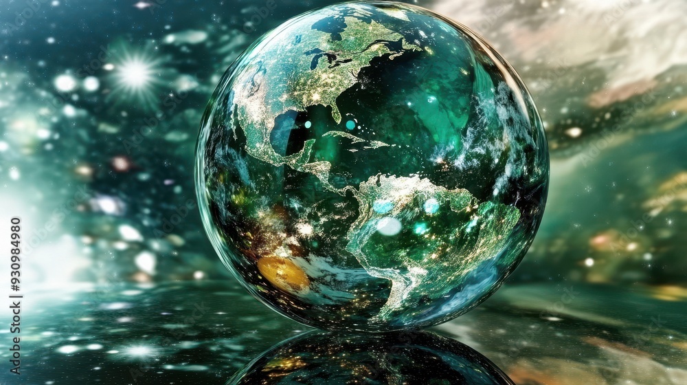 Earth Globe in Space with Galaxy and Stars Background Earth Globe in Space with Galaxy and Stars Background