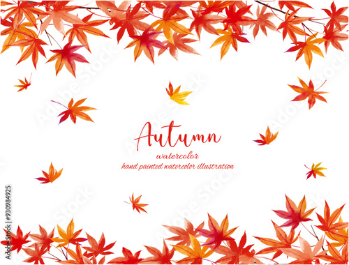 水彩手書きの紅葉のベクターイラストフレーム