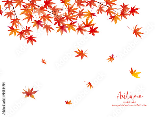 水彩手書きの紅葉のベクターイラストフレーム