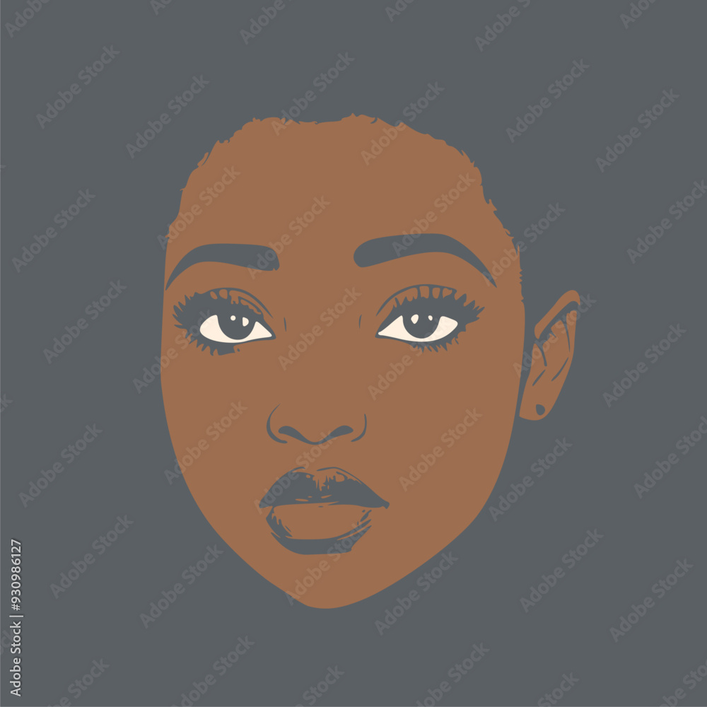 Young afro american woman face front view. Elegant silhouette of a female head. Young afro american woman face front view. Elegant silhouette of a female head.