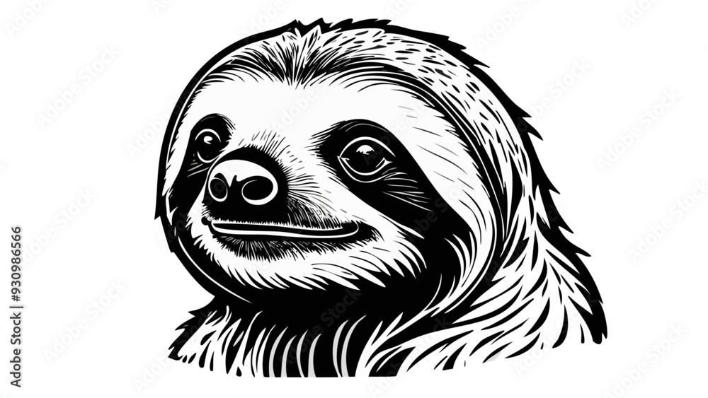 Fototapeta premium Sloth Head Sketch Style - Animal Face Portrait Mammal Fur 