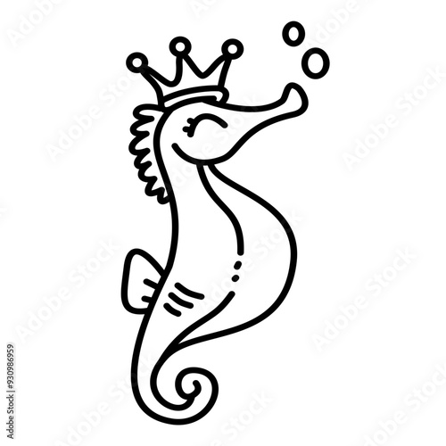 cute sea horse cartoon doodle line