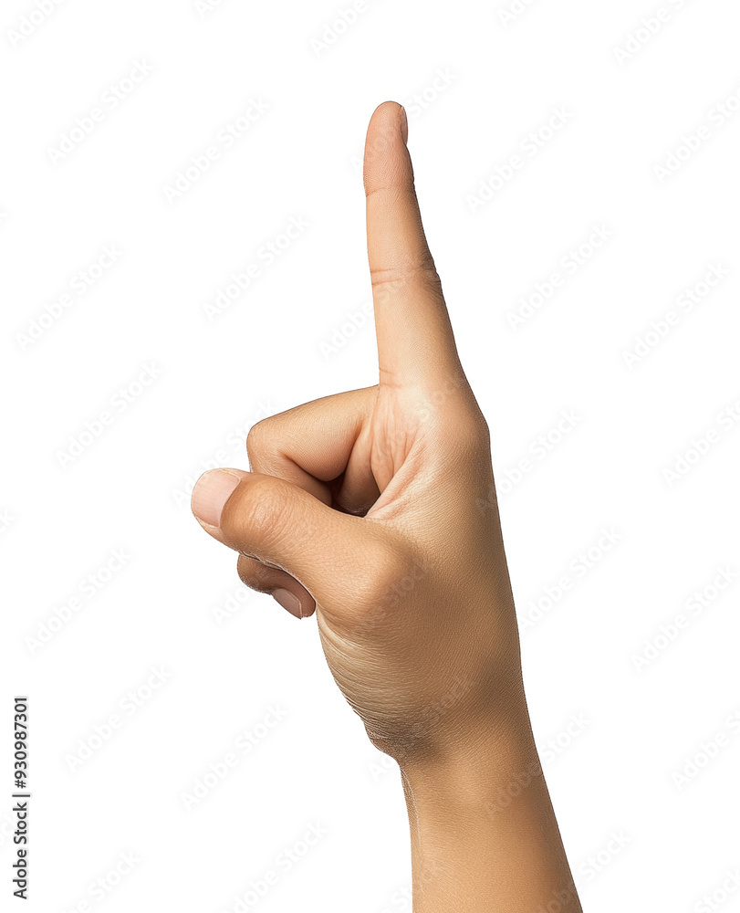 Hand pointing up with index finger, isolated on a white background. Ideal for concepts of touch, selection, and pressing. Right hand, close up view, showing gesture and Hand pointing up with index finger, isolated on a white background. Ideal for concepts of touch, selection, and pressing. Right hand, close up view, showing gesture and