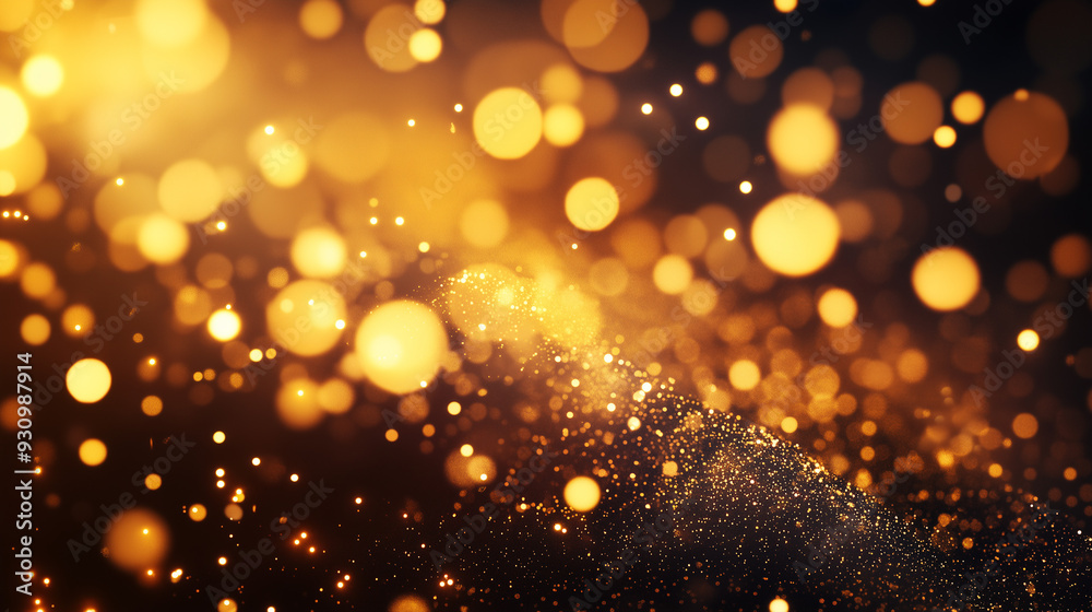 Bright Gold and Yellow Particle Effects with Defocused Bokeh and Glowing Lights for New Year Eve Celebration Bright Gold and Yellow Particle Effects with Defocused Bokeh and Glowing Lights for New Year Eve Celebration