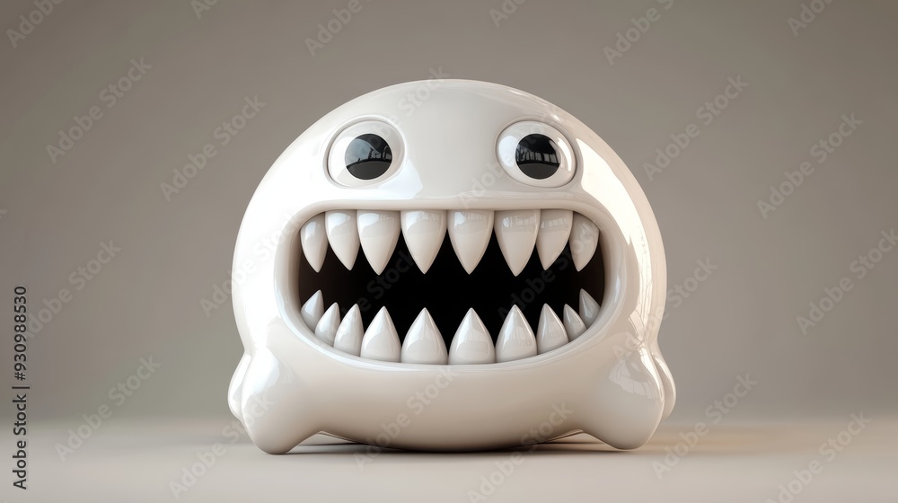 Naklejka premium A playful cartoon monster with big eyes and sharp teeth, designed to evoke humor and creativity in various playful settings.