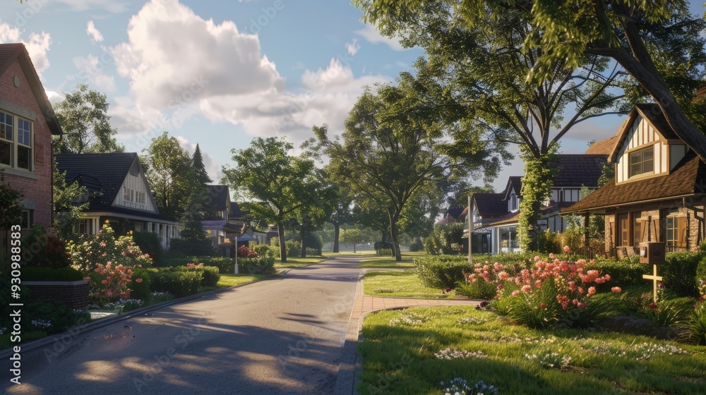 A quiet suburb with manicured lawns and charming homes. Capture the essence of tranquil residential life. A quiet suburb with manicured lawns and charming homes. Capture the essence of tranquil residential life.