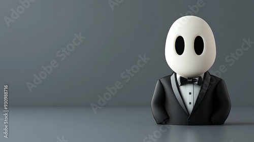 A whimsical figure in a tuxedo with a ghostly appearance, perfect for creative, playful, and unique design projects. photo