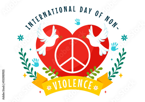 International Day of Non-Violence Vector Illustration on October 2nd, a Culture of Peace, Tolerance, and Understanding in a Flat Design Background