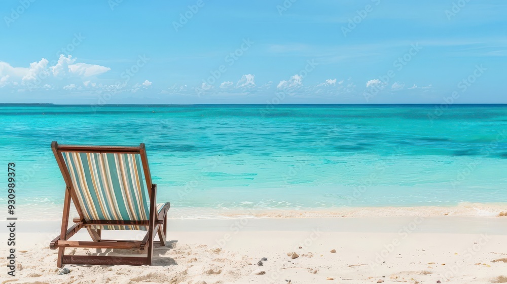 A tropical beach with turquoise waters, and a lounge chair facing the horizon, summer sea, relaxation, beach vibes A tropical beach with turquoise waters, and a lounge chair facing the horizon, summer sea, relaxation, beach vibes