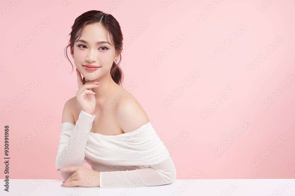 Beautiful young asian woman with clean fresh skin on pink background, Face care, Facial treatment, Cosmetology, beauty and spa, Asian women portrait. Beautiful young asian woman with clean fresh skin on pink background, Face care, Facial treatment, Cosmetology, beauty and spa, Asian women portrait.