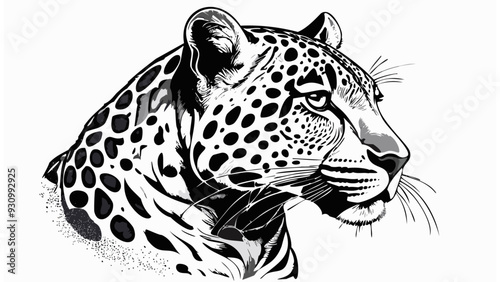 Leopard Cat Head Sketch Style - Animal Face Portrait Mammal Fur
