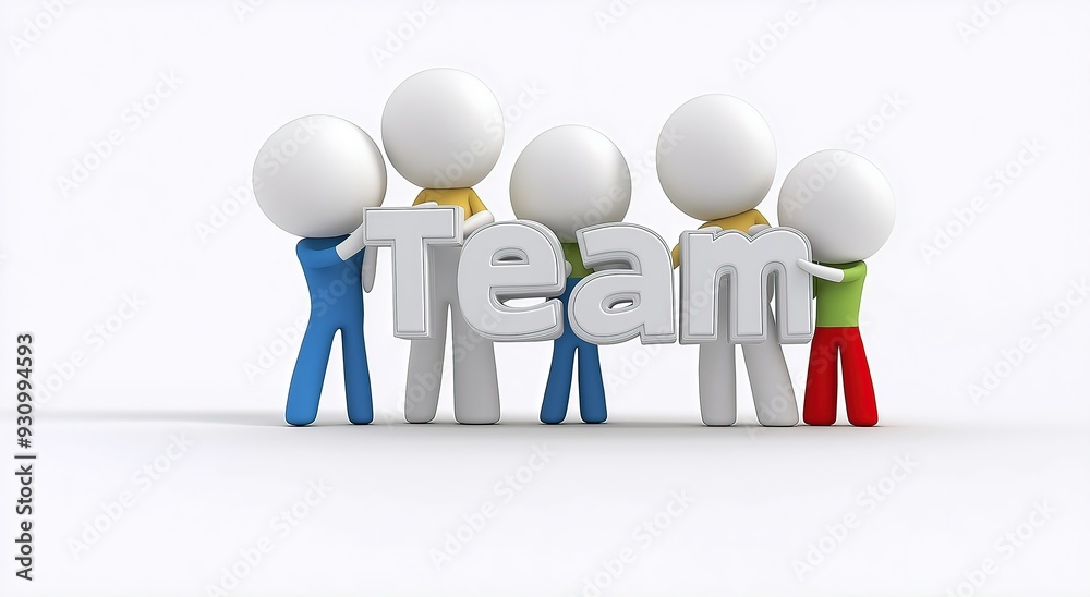 3D illustration of three people holding the word 3D illustration of three people holding the word