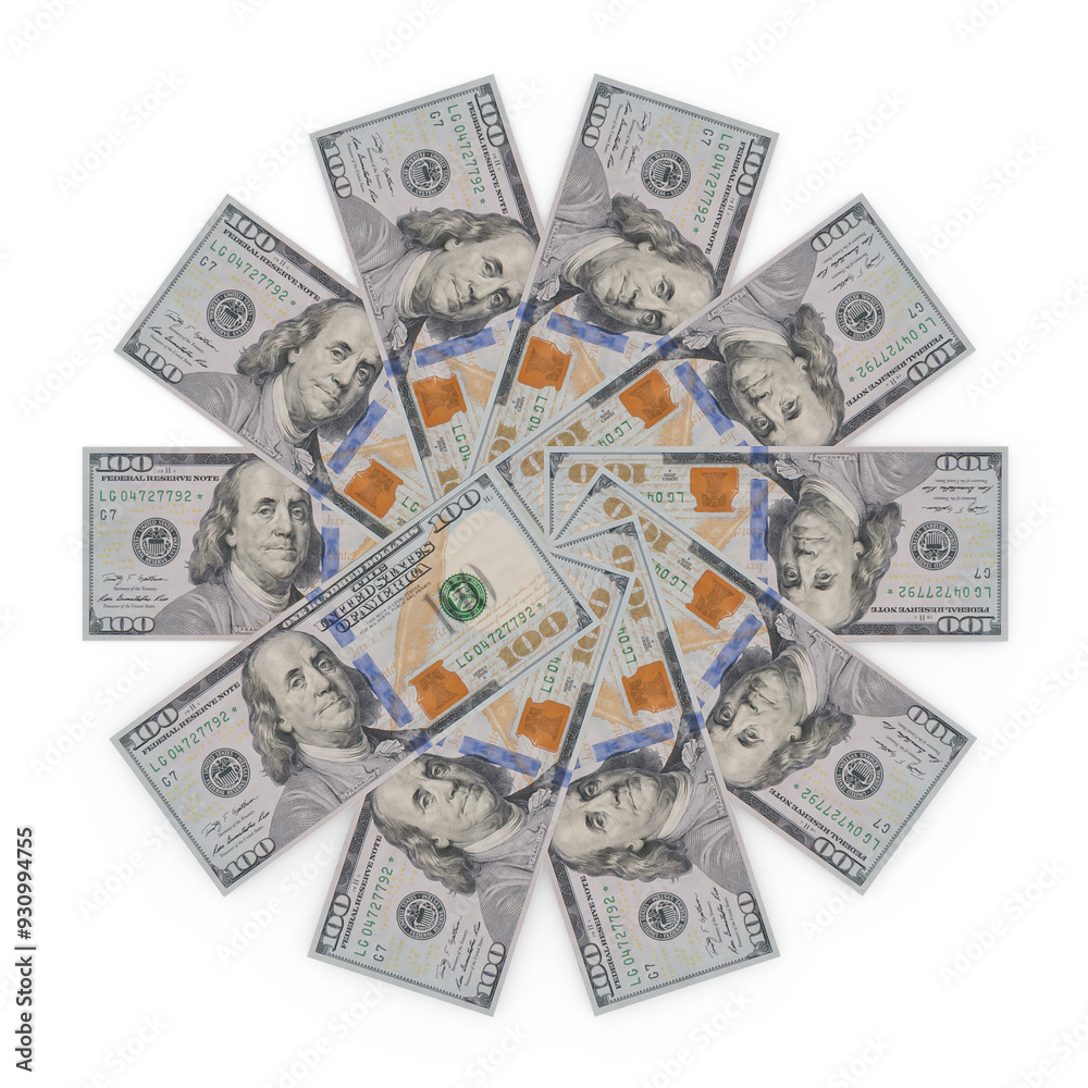 DOLLAR CURRENCY BILLS in 360 degree circular pattern DOLLAR CURRENCY BILLS in 360 degree circular pattern