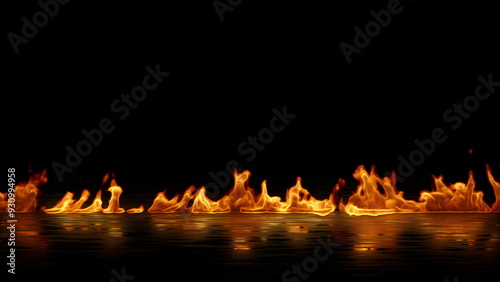 Realistic fire flame on black background.