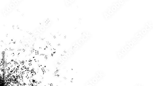 Stream of black musical notes on white background.