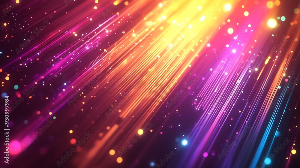 Fototapeta premium Abstract Background of Colorful Lines and Glowing Particles