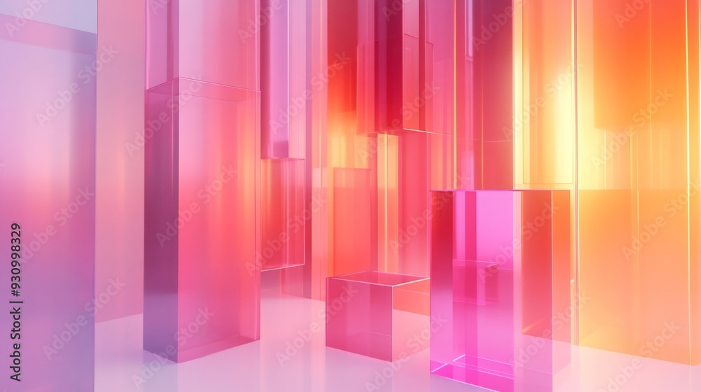 Abstract Composition with Pink and Orange Glass Blocks Abstract Composition with Pink and Orange Glass Blocks