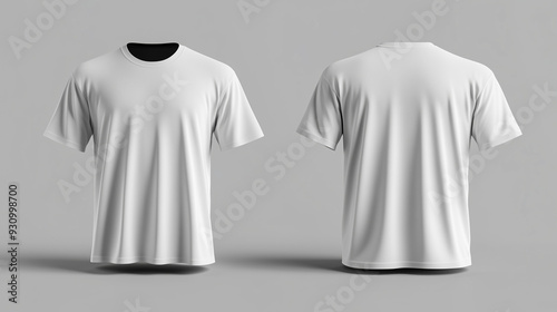 Men's black blank T-shirt template, two sides, natural shape on invisible mannequin, for your design mockup for print, isolated on shop store background. Set Mockup of a white oversized t-shirt 3D