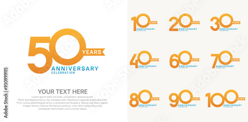 anniversary set, orange and blue color with ribbon for celebration event