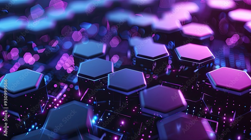 Abstract Hexagon Pattern with Neon Lights Abstract Hexagon Pattern with Neon Lights