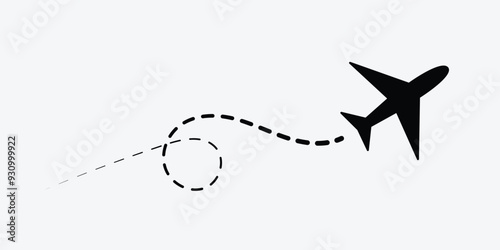 Paper plane following a path. Airplane track or route with dotted lines. Vector illustration in eps 10.