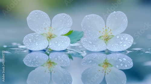Delicate White Blossoms Reflecting on Water